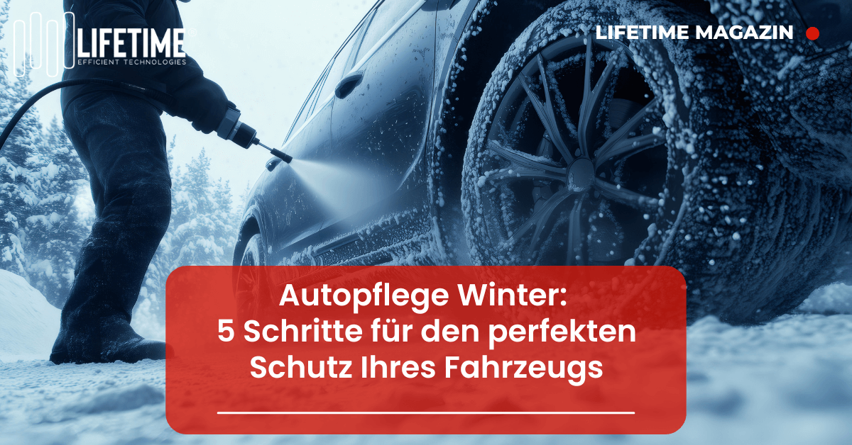 Mann wäscht im Winter sein Auto