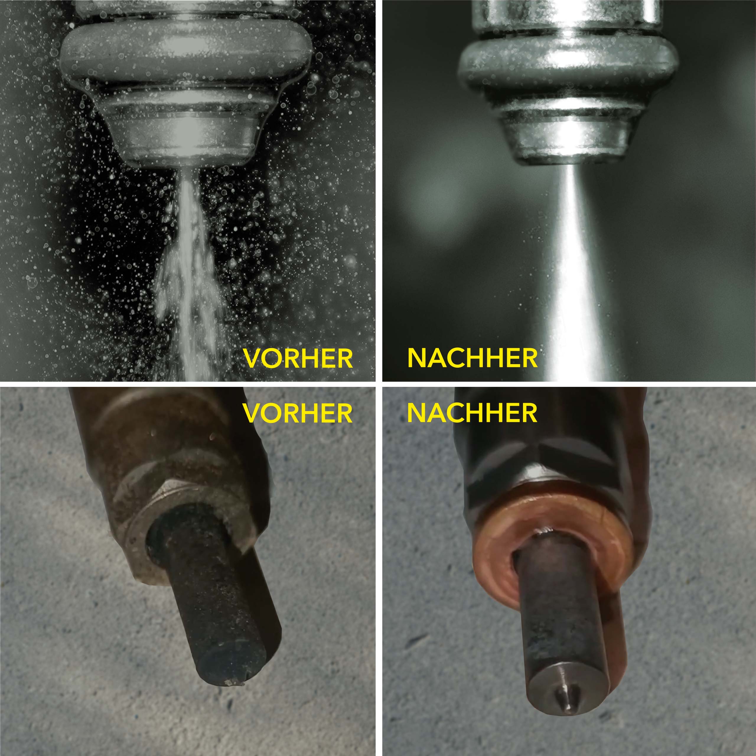 Vorher-Nachher-Bilder von mit DIESEL CLEAN gereinigten Injektoren