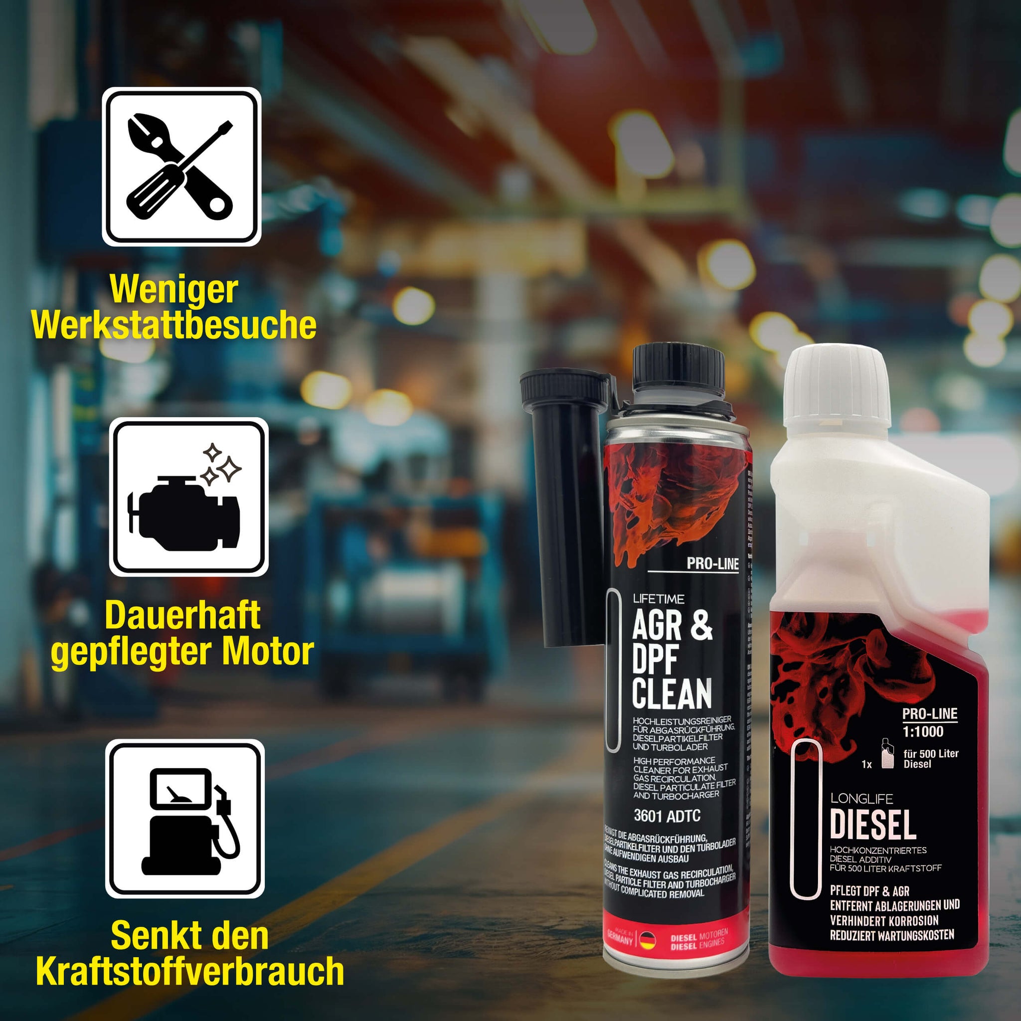 Diesel AGR & DPF Reinigungs-Kur Pro-Line - Premium-Pflege Produkt-Set AGR&DPF CLEAN Pro-Line 400ml + Longlife DIESEL Pro-Line 500ml
