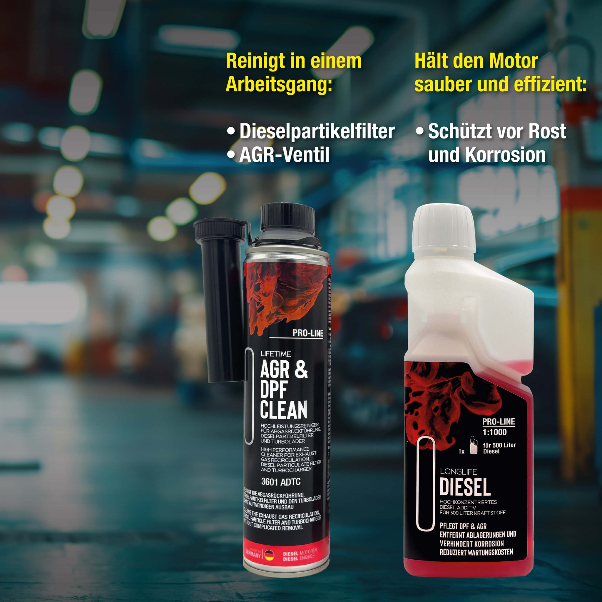Diesel AGR & DPF Reinigungs-Kur Pro-Line - Premium-Pflege Produkt-Set AGR&DPF CLEAN Pro-Line 400ml + Longlife DIESEL Pro-Line 500ml