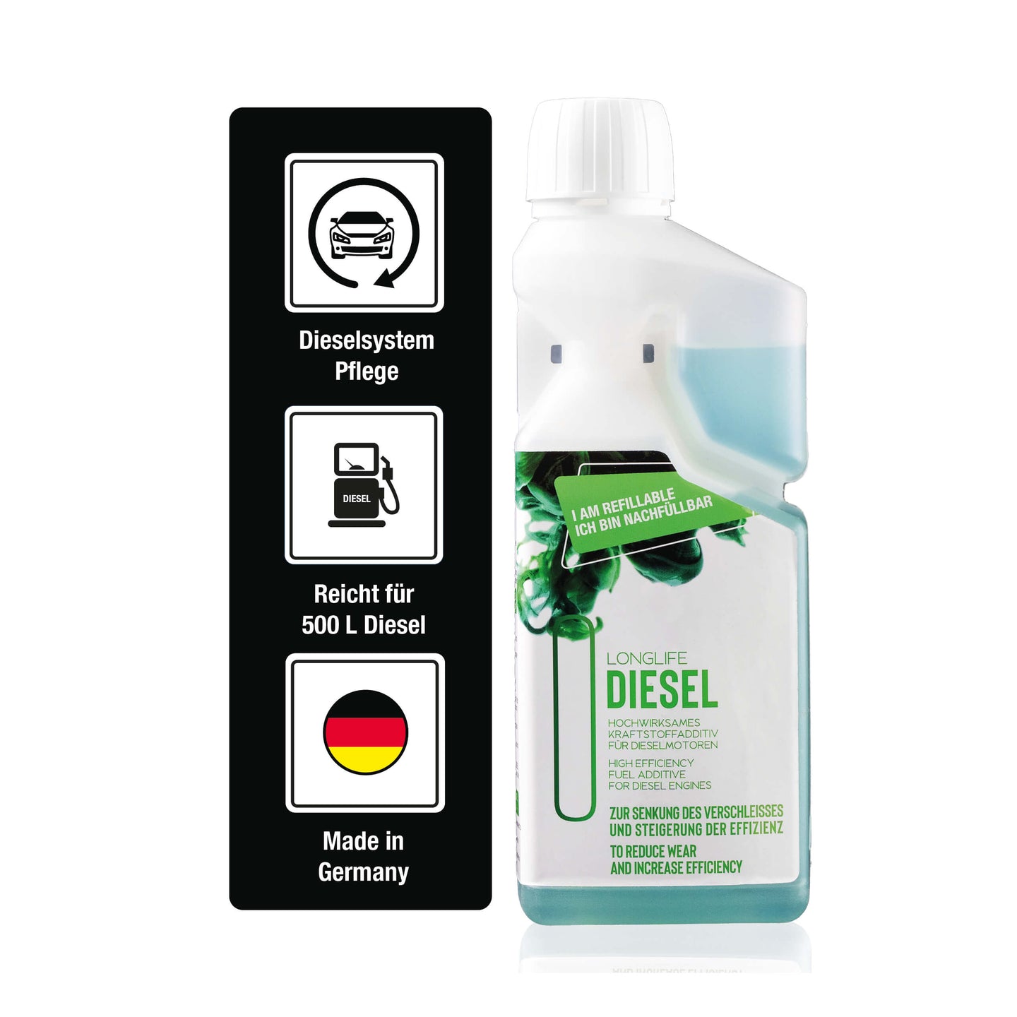 Longlife DIESEL - Basis-Pflege für den Dieselmotor, Kraftstoffadditiv, nachfüllbare Dosierflasche 500ml