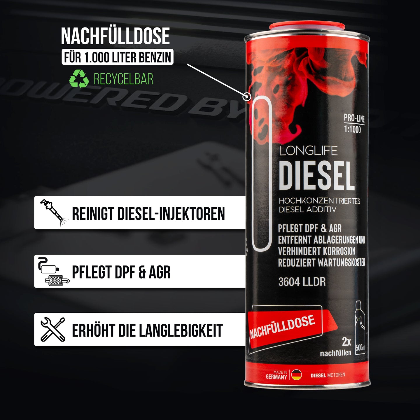 Longlife DIESEL Pro-Line - Premium-Pflege für den Dieselmotor, Kraftstoffadditiv, Nachfülldose 1.000ml