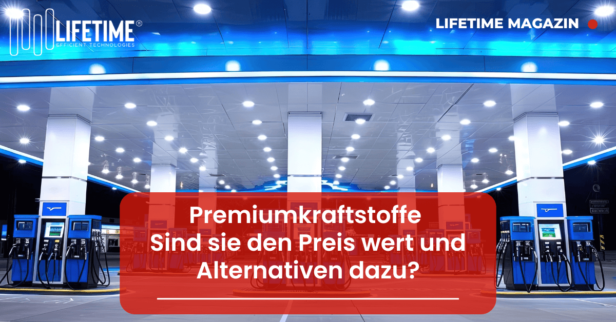 blau beleuchtete Tankstelle