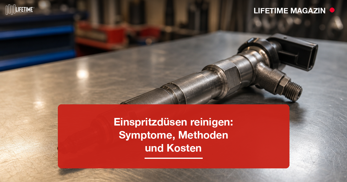 Ausgebauter Diesel-Injektor mit Verkokungs-Ablagerungen an der Düsenspitze auf einer Werkbank – LIFETIME Magazin