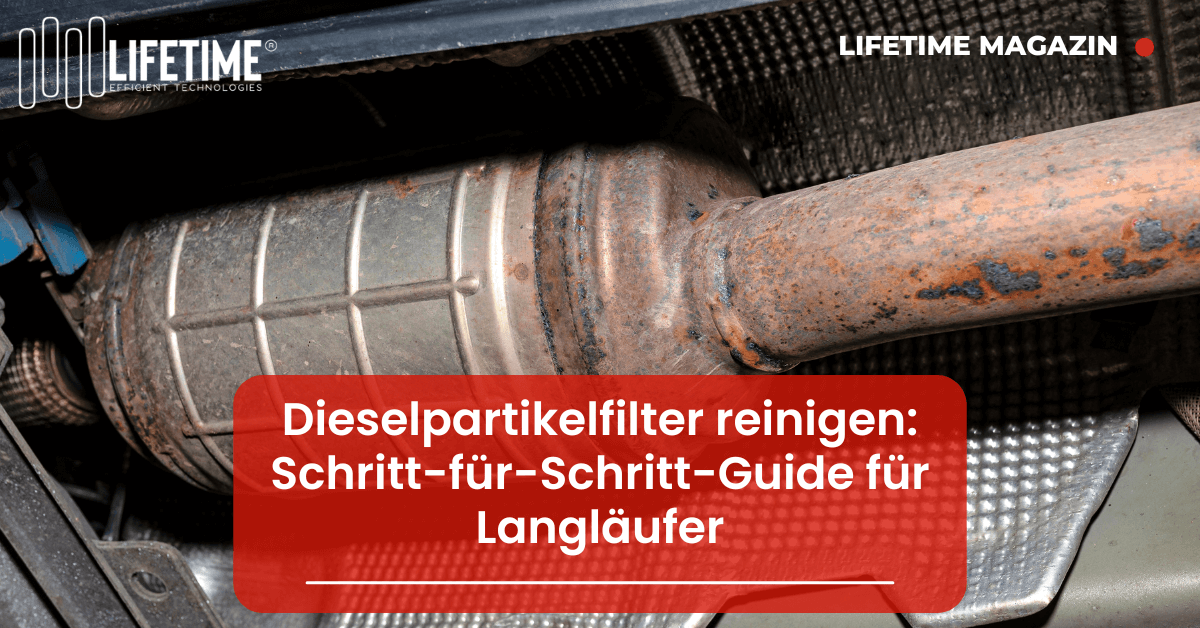 Partikelfilter, leicht rostig auf der Hebebühne fotografiert