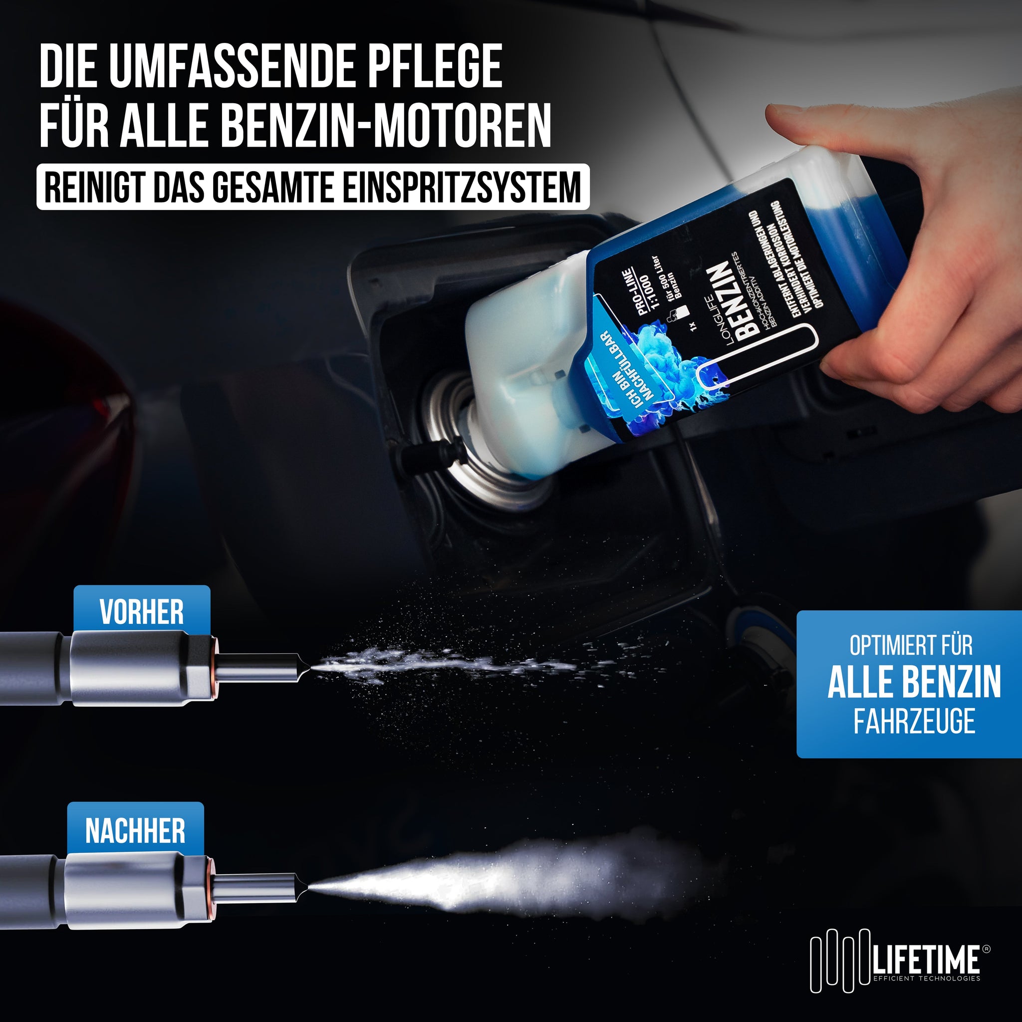 Longlife BENZIN Pro-Line - Premium-Pflege für den Benzinmotor, Kraftstoffadditiv, Refill-Kit 1 x 500ml + 1 x 1.000ml