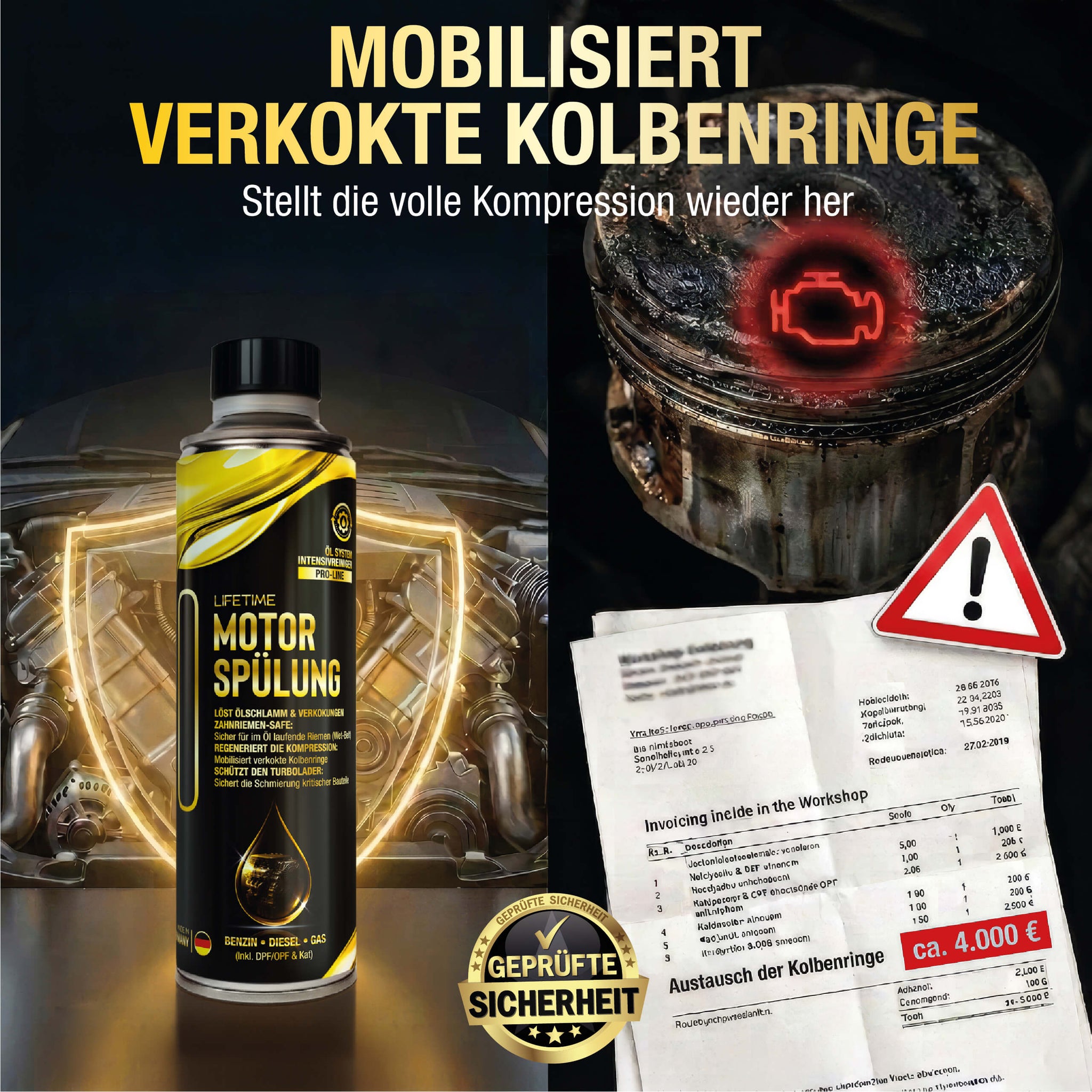 Lifetime Öl Reinigungs- & Schutz Paket PRO-LINE - Motorspülung + Motorschutz - gegen Ölschlammbildung, Frischöl-Schock, Kaltstart-Verschleiß, Verkokungen