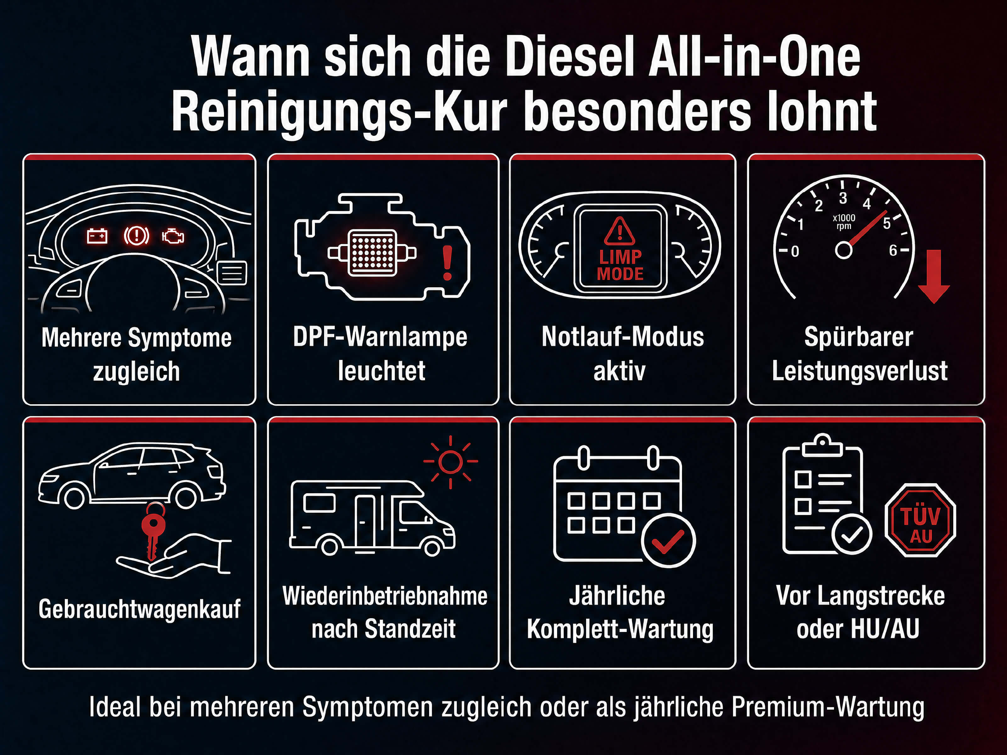 Wann sich die Diesel All-in-One Reinigungs-Kur besonders lohnt – tabelle mit Symptomen