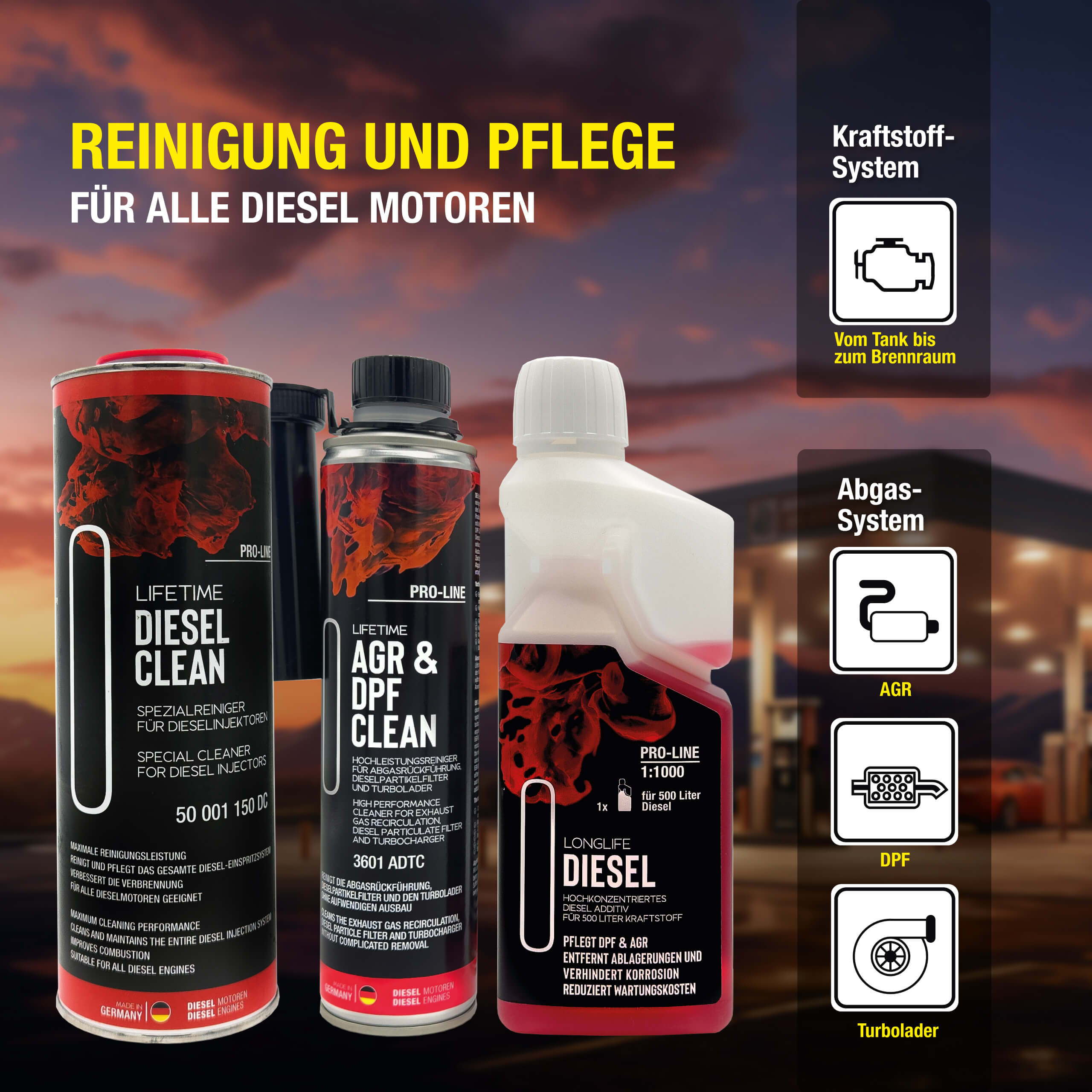 Diesel All in One Reinigungs-Kur Pro-Line | 1.000ml + 500ml + 400ml