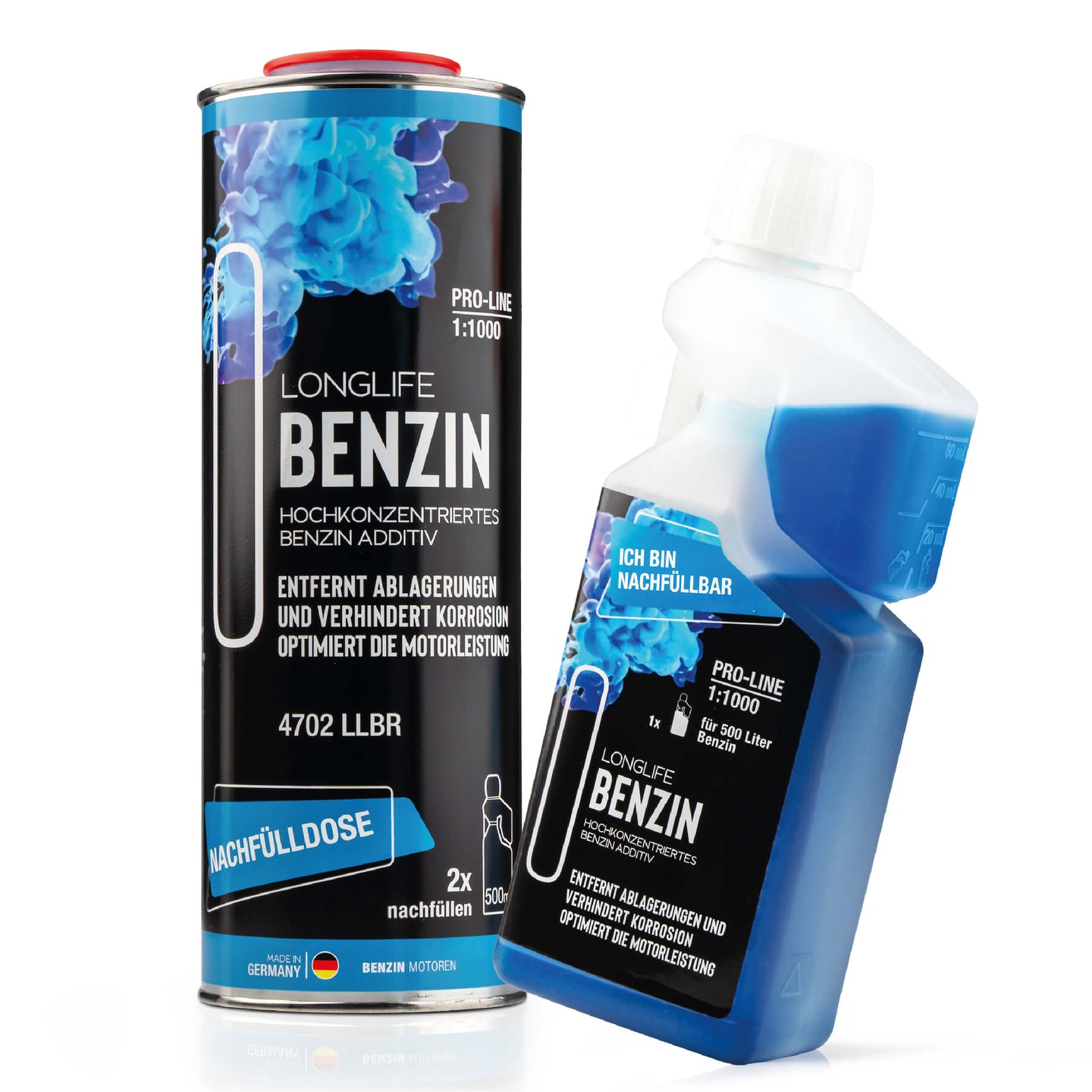 Longlife BENZIN Pro-Line - Premium-Pflege für den Benzinmotor, Kraftstoffadditiv, Refill-Kit 1 x 500ml + 1 x 1.000ml