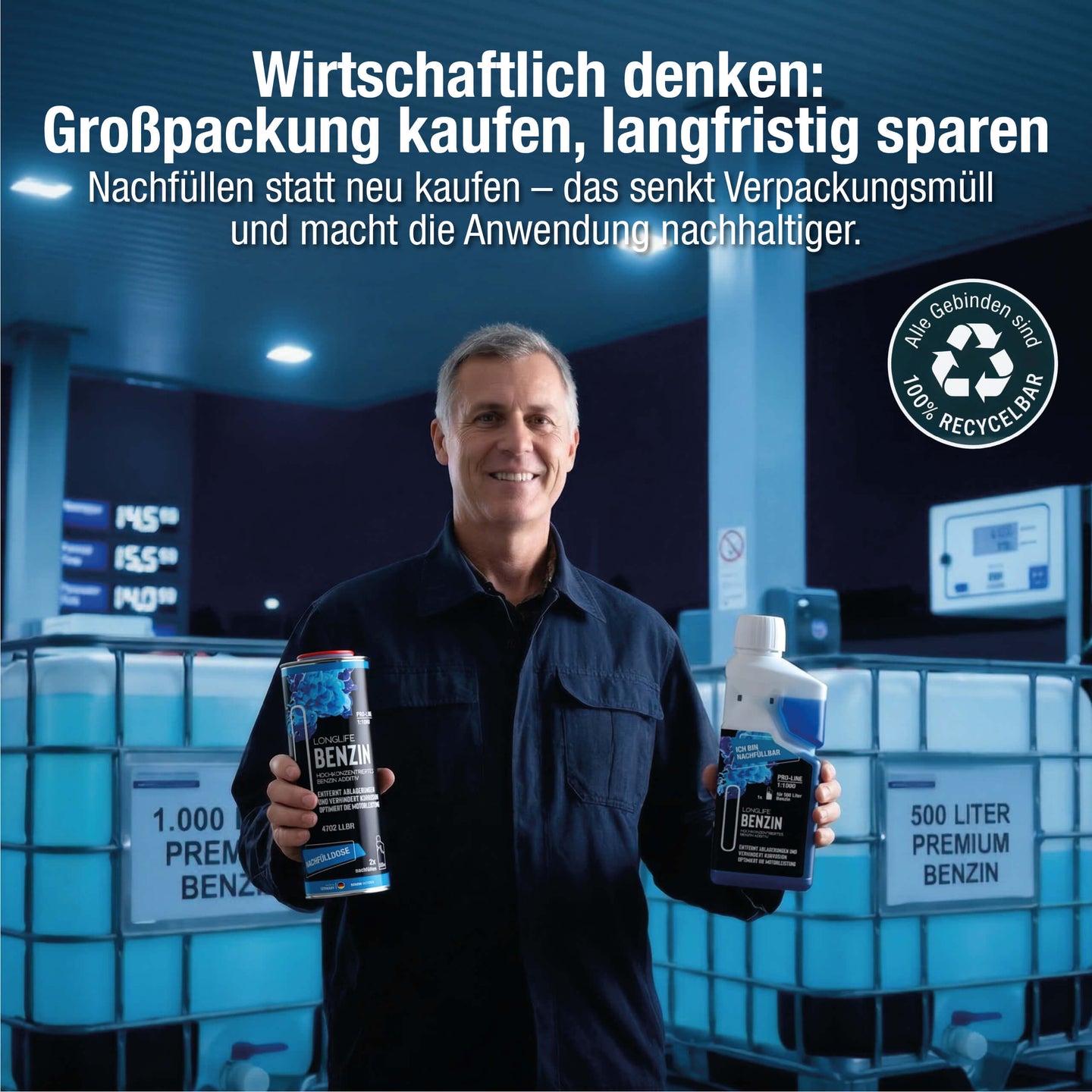 Longlife BENZIN Pro-Line - Premium-Pflege für den Benzinmotor, Kraftstoffadditiv, Refill-Kit 1 x 500ml + 1 x 1.000ml