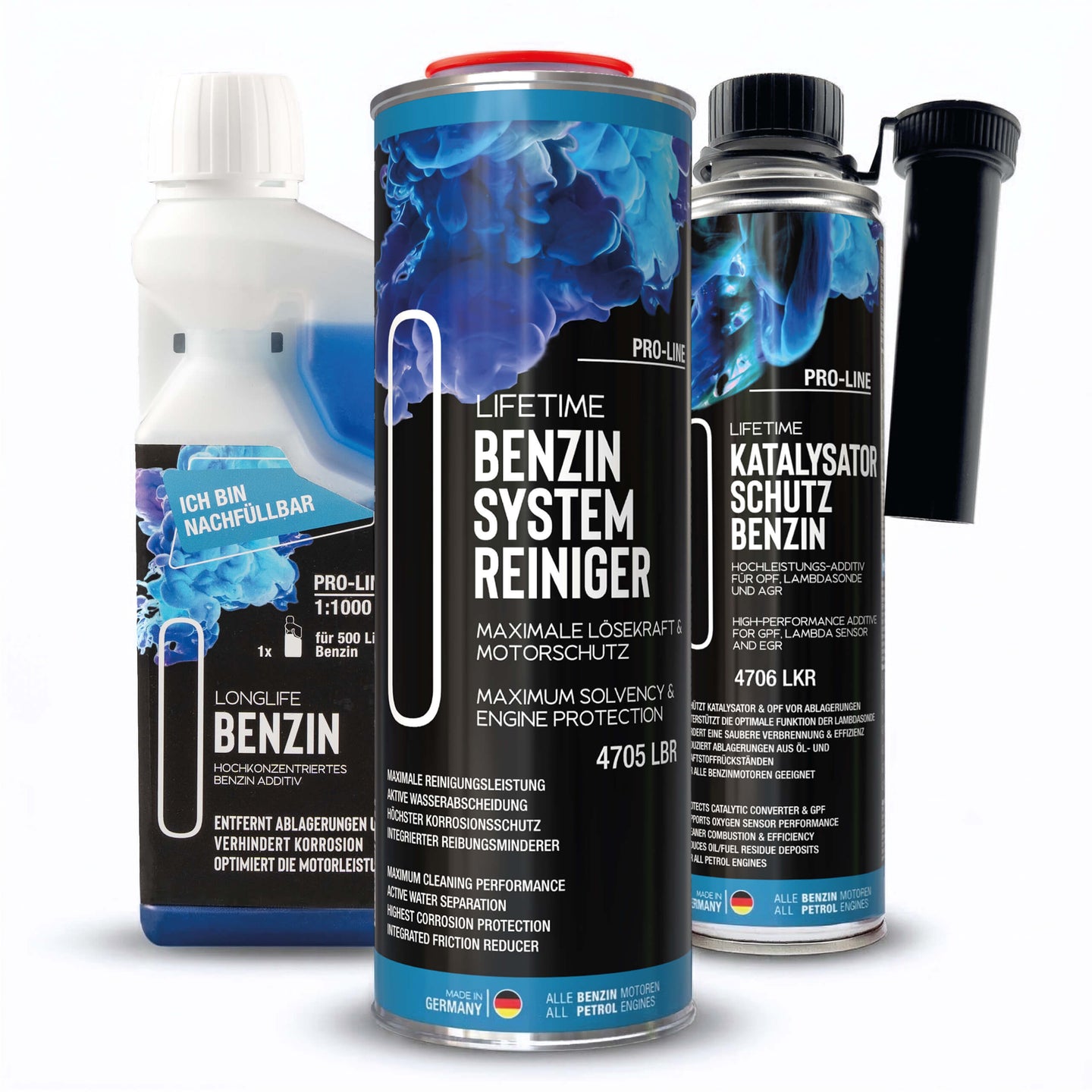 Lifetime Benzin All-in-One Set PRO-LINE – Systemreiniger 1L + Katalysator Schutz 400ml + Longlife Benzin 500ml - Systemreinigung & OPF & Kat Schutz & Dauerpflege