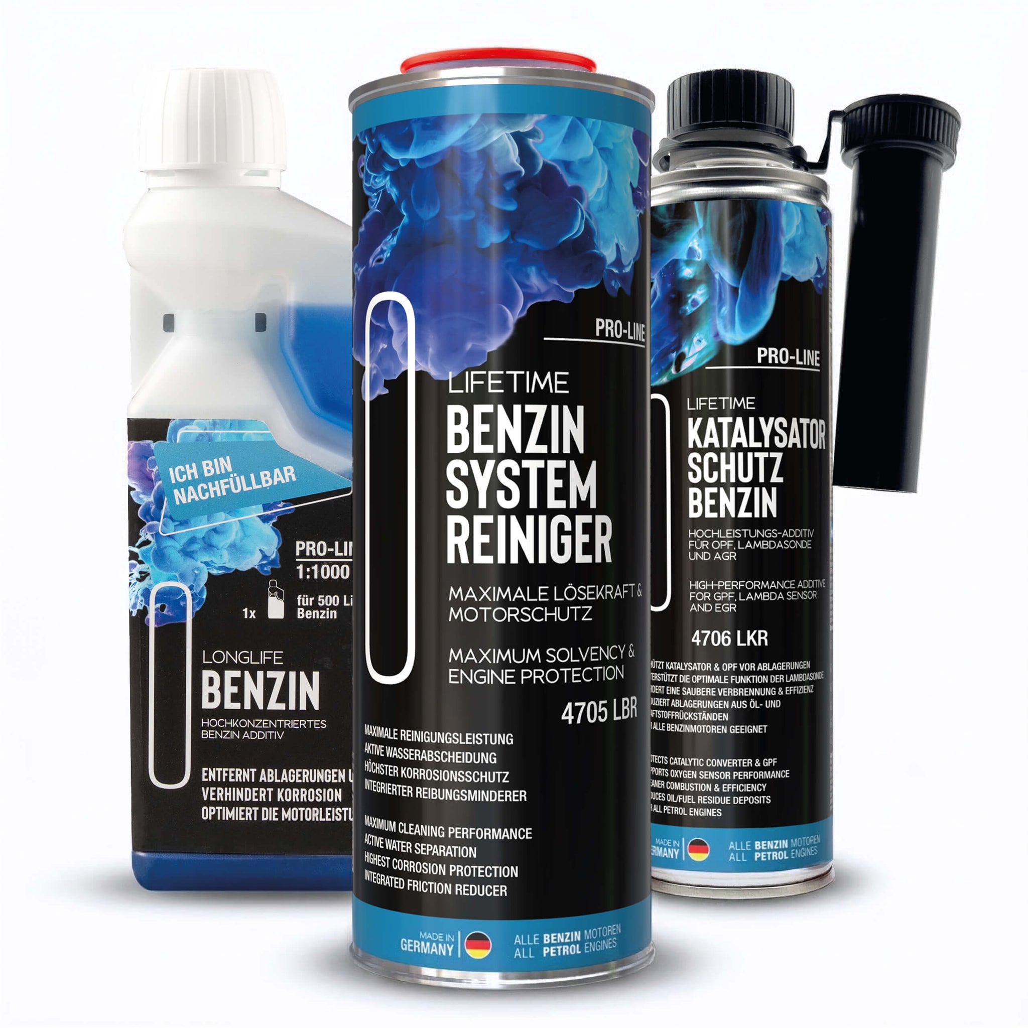 Lifetime Benzin All-in-One Set PRO-LINE – Systemreiniger 1L + Katalysator Schutz 400ml + Longlife Benzin 500ml - Systemreinigung & OPF & Kat Schutz & Dauerpflege