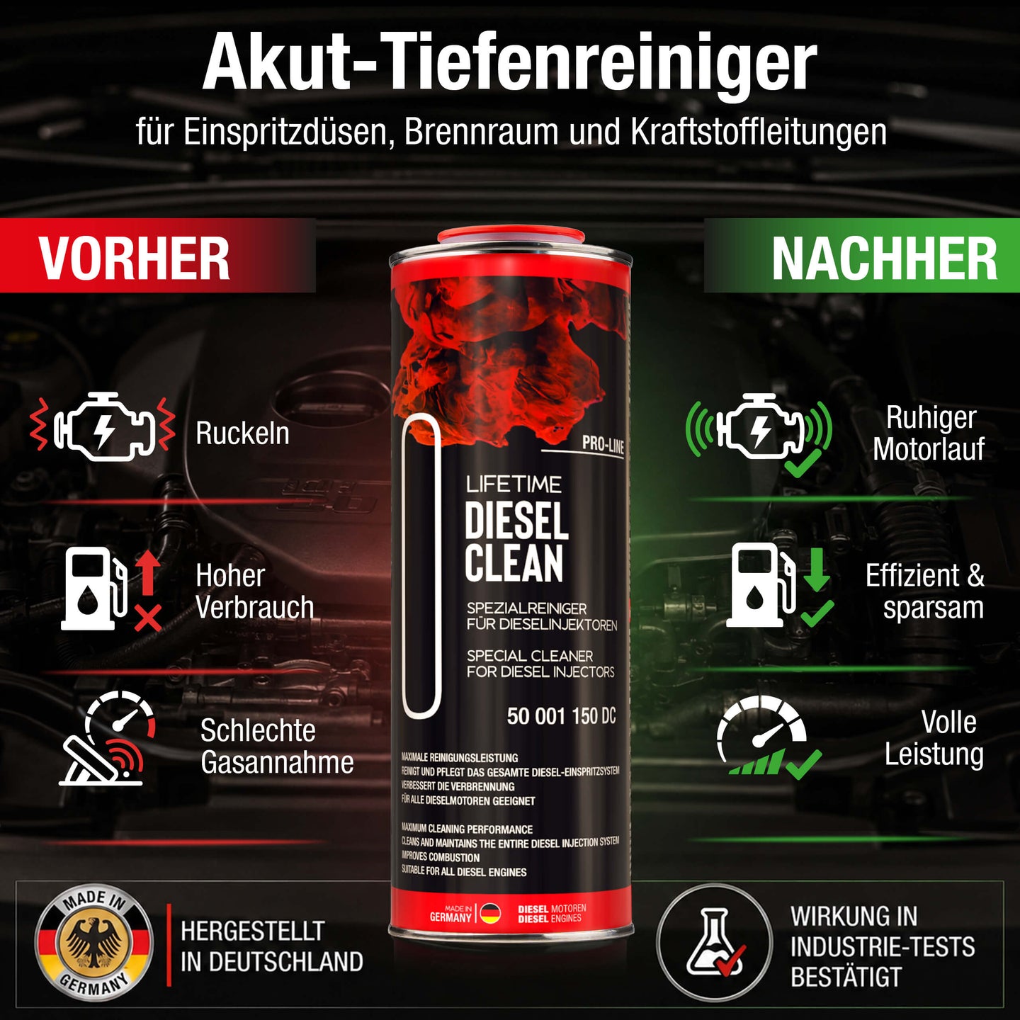 LIFETIME DIESEL CLEAN Pro-Line – Diesel-Reiniger mit Cetanzahl-Verbesserer, 1.000 ml