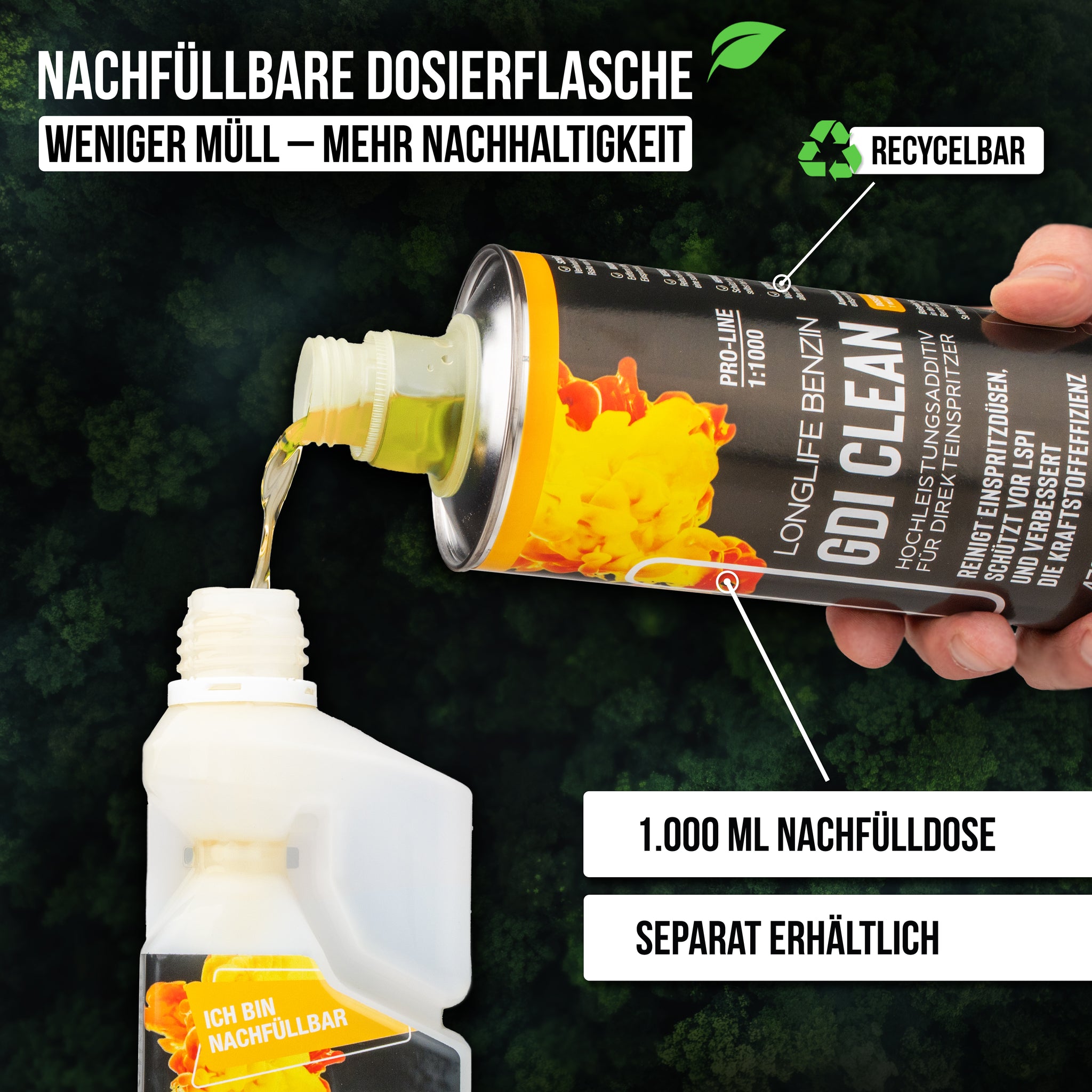 Longlife BENZIN GDI CLEAN Pro-Line - speziell für Direkteinspritzer-Motoren, Kraftstoffadditiv, nachfüllbare Dosierflasche 500ml