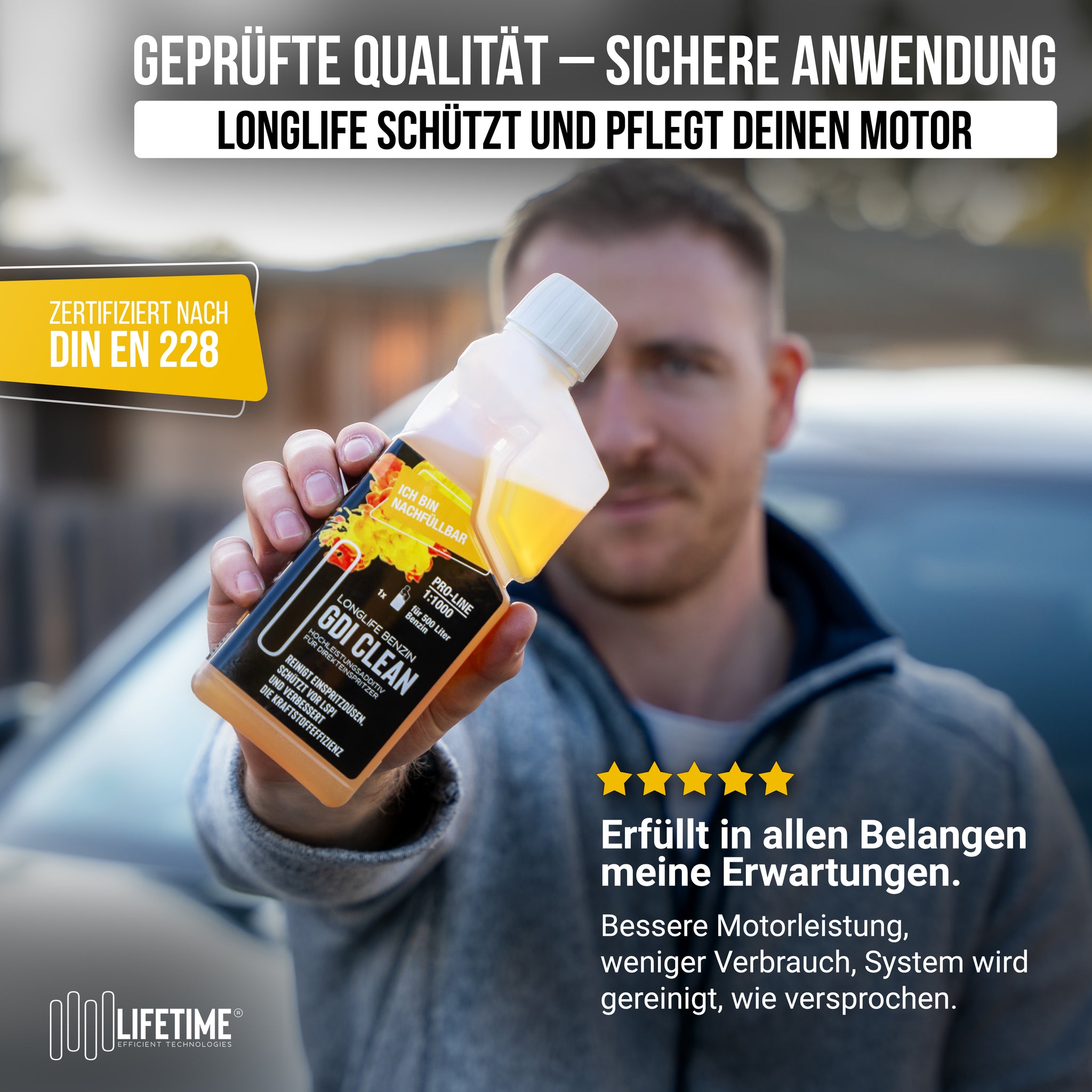 Longlife BENZIN GDI CLEAN Pro-Line - speziell für Direkteinspritzer-Motoren, Kraftstoffadditiv, nachfüllbare Dosierflasche 500ml