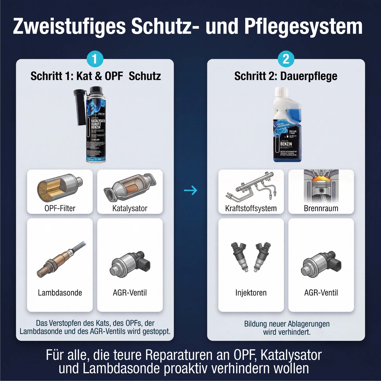 Lifetime Benzin Katalysator Reinigungs-Kur PRO-LINE - Katalysator Schutz 400ml + Longlife Benzin 500ml - OPF & Kat Schutz & Dauerpflege