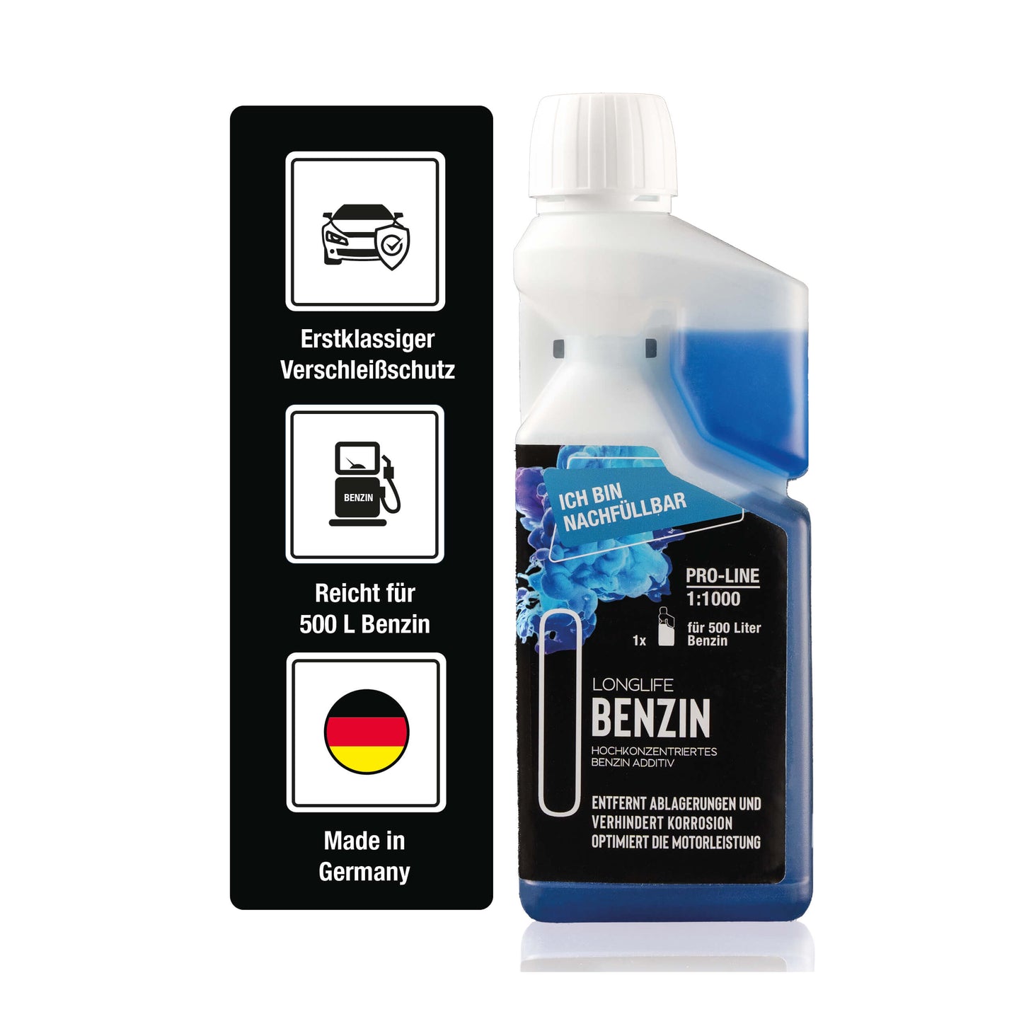 Longlife BENZIN Pro-Line - Premium-Pflege für den Benzin-Motor, Kraftstoffadditiv, nachfüllbare Dosierflasche 500ml