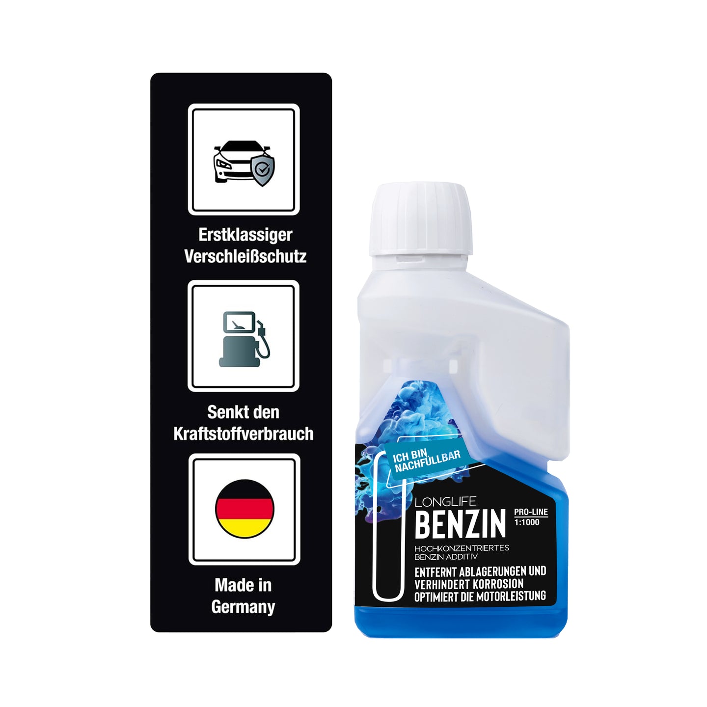 Longlife BENZIN Pro-Line - Premium-Pflege für den Benzin-Motor, Kraftstoffadditiv, nachfüllbare Dosierflasche 250ml