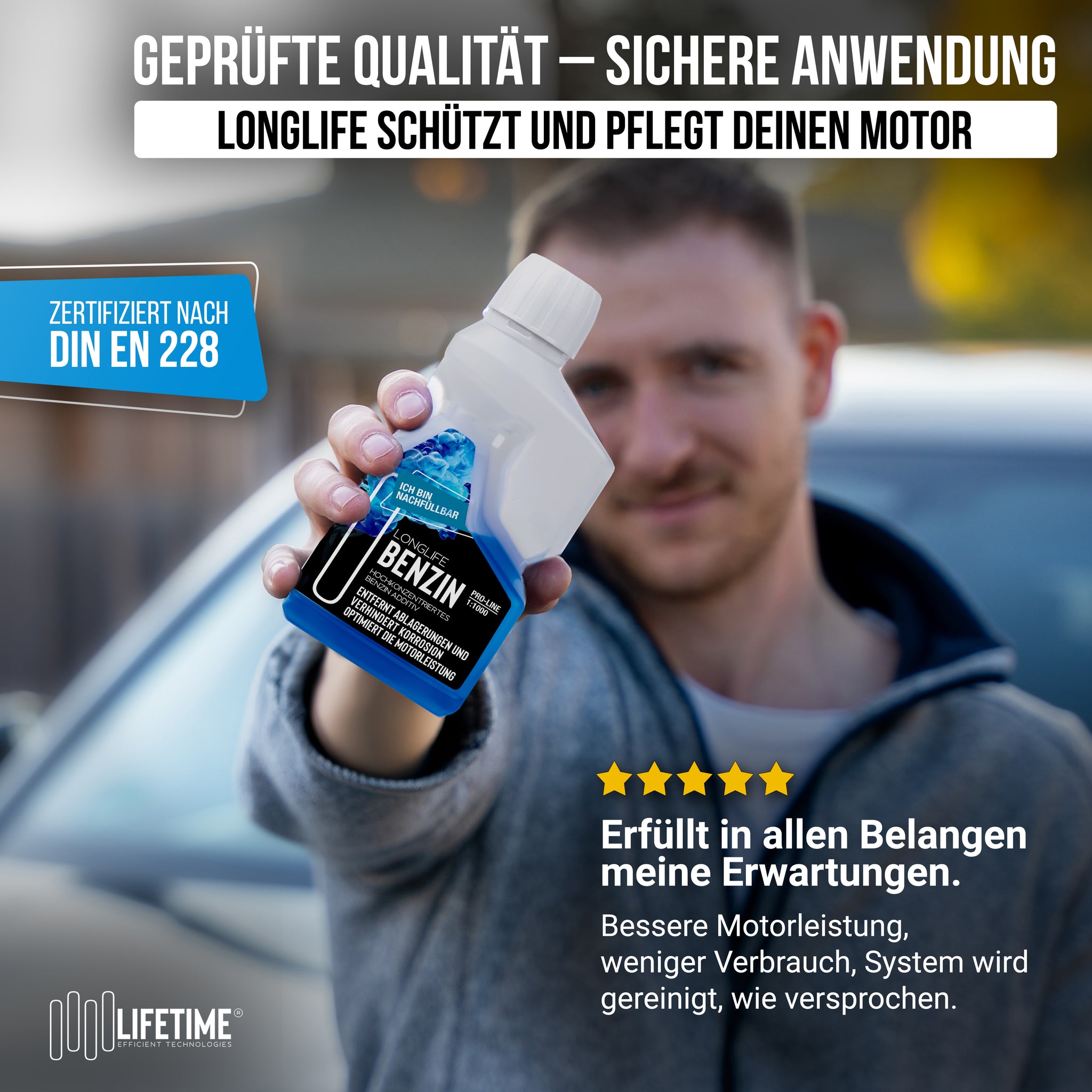 Longlife BENZIN Pro-Line - Premium-Pflege für den Benzin-Motor, Kraftstoffadditiv, nachfüllbare Dosierflasche 250ml