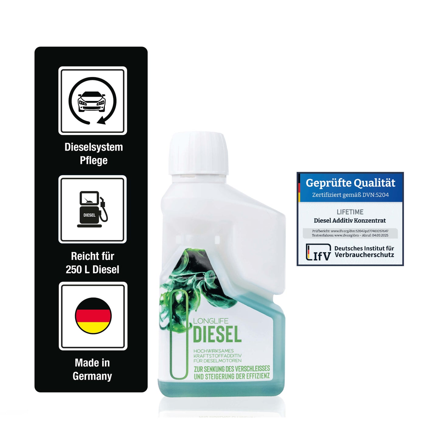 Longlife DIESEL - Basis-Pflege für den Dieselmotor, Kraftstoffadditiv, nachfüllbare Dosierflasche 250ml