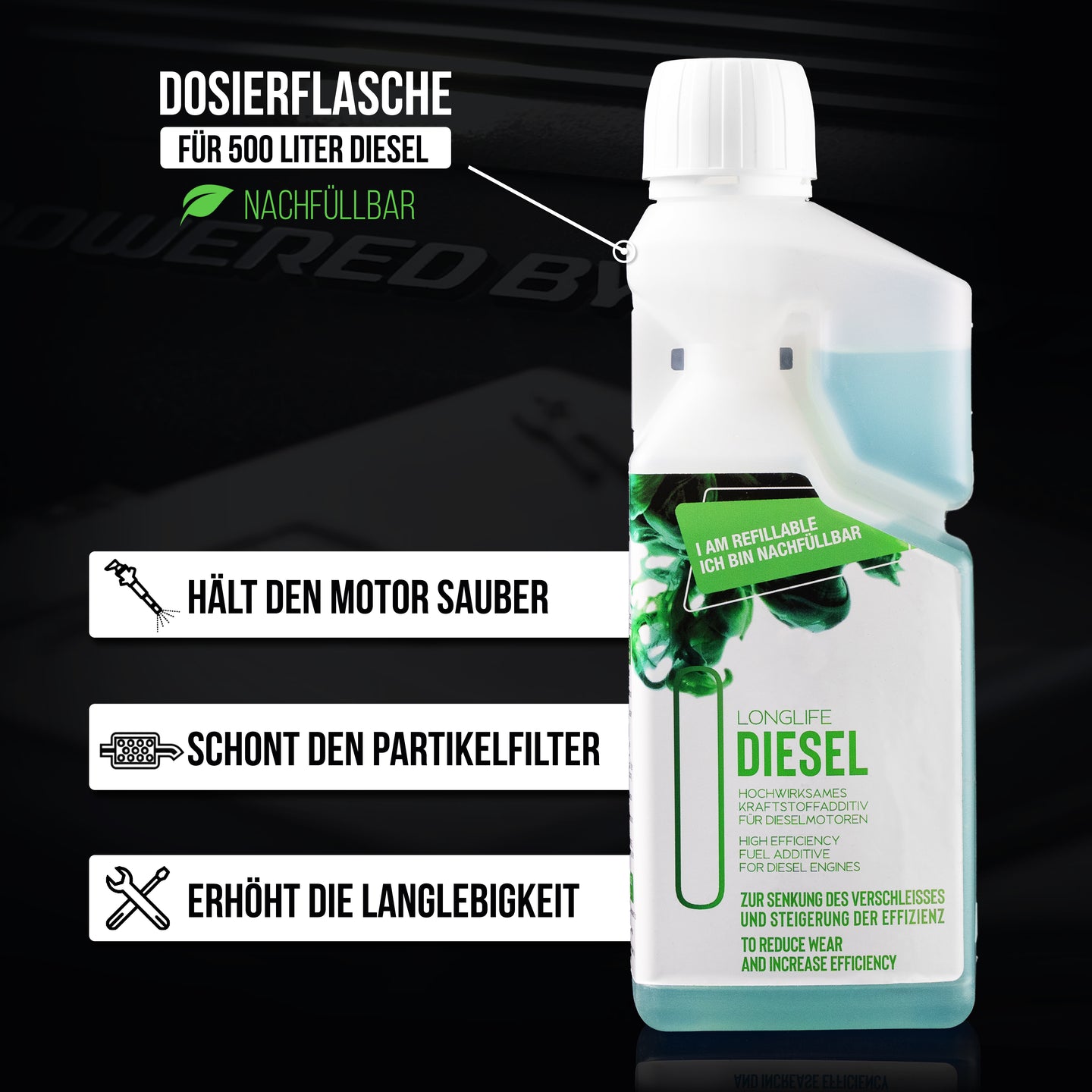 Longlife DIESEL - Basis-Pflege für den Dieselmotor, Kraftstoffadditiv, nachfüllbare Dosierflasche 500ml