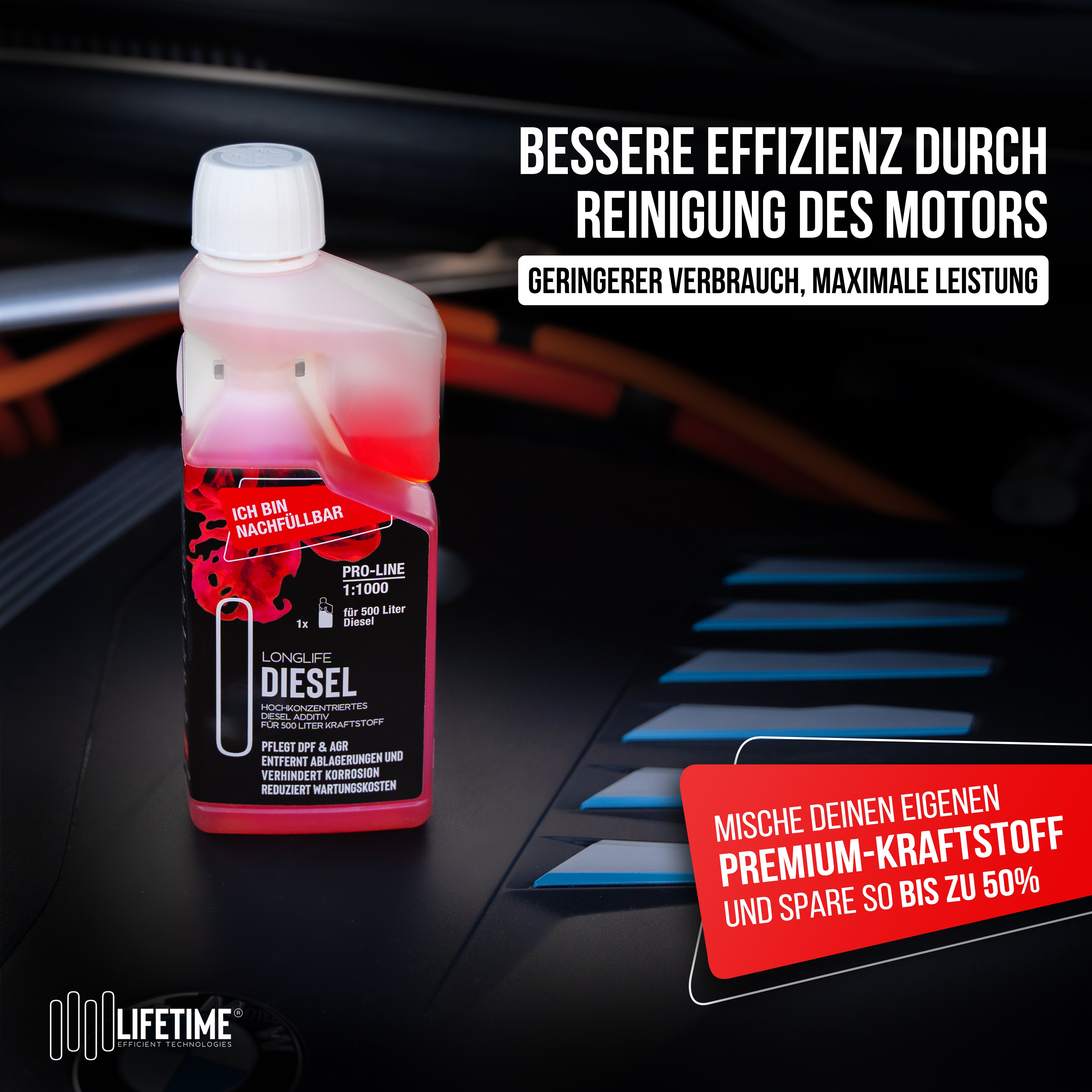 Longlife DIESEL Pro-Line | Diesel Additiv - reicht für 500 Liter Diesel | 500ml