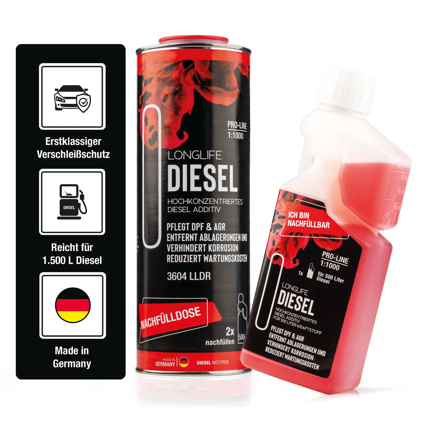 Longlife DIESEL Pro-Line - Premium-Pflege für den Dieselmotor, Kraftstoffadditiv, Refill-Kit 1 x 500ml + 1 x 1.000ml