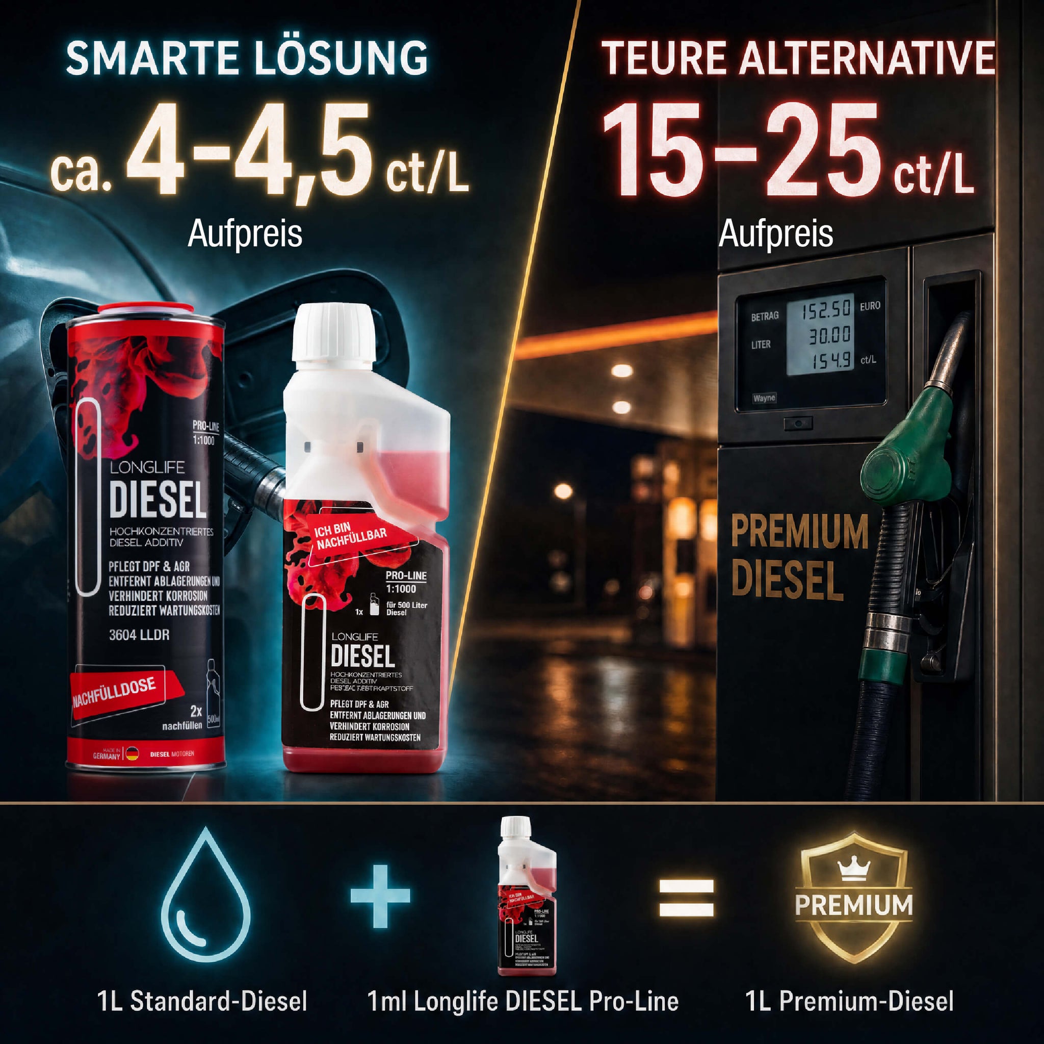 Diesel-Additiv-Aufpreis etwa 4-4,5 Cent pro Liter für Premium-Diesel