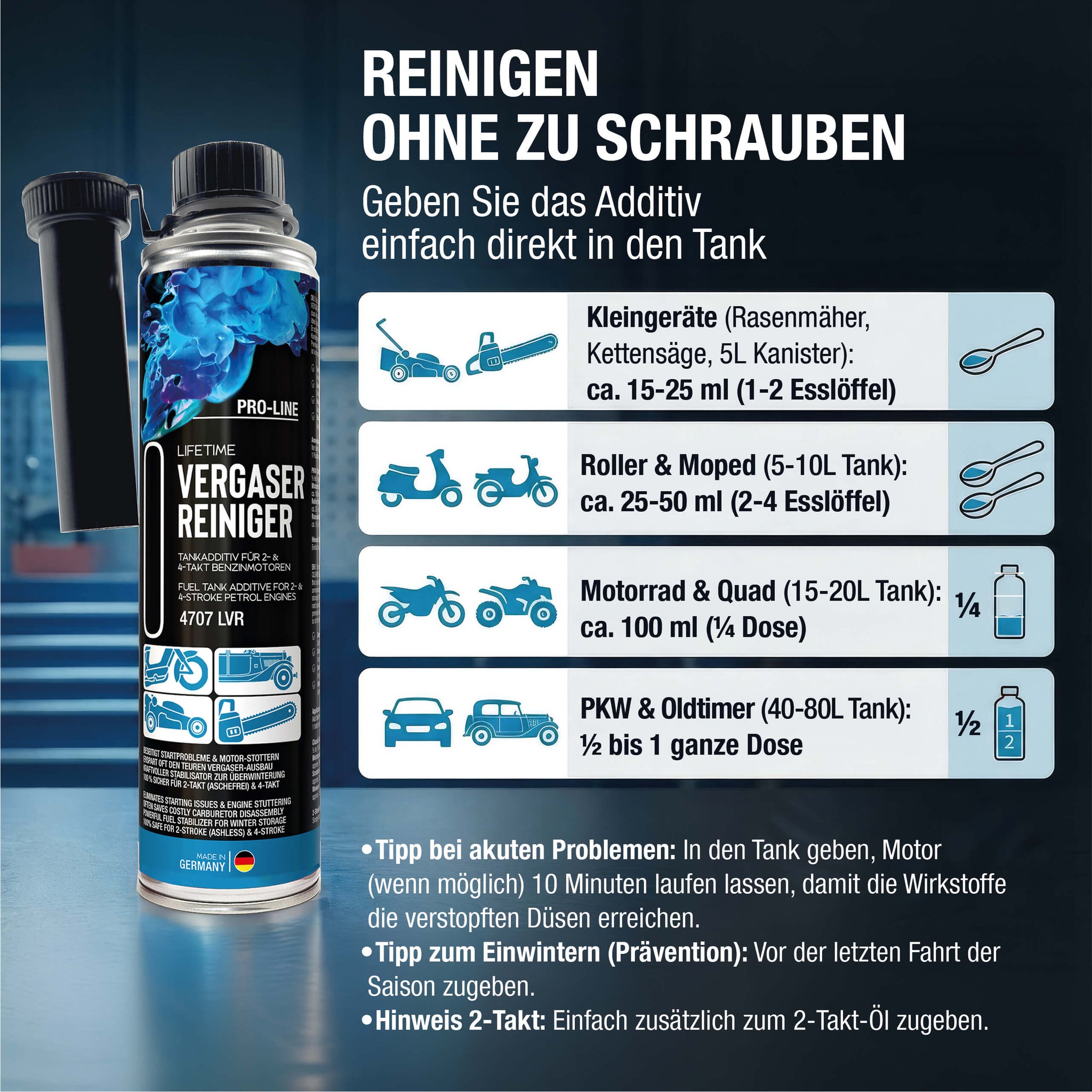 LIFETIME Vergaserreiniger – Vergaser reinigen ohne Ausbau, 400 ml