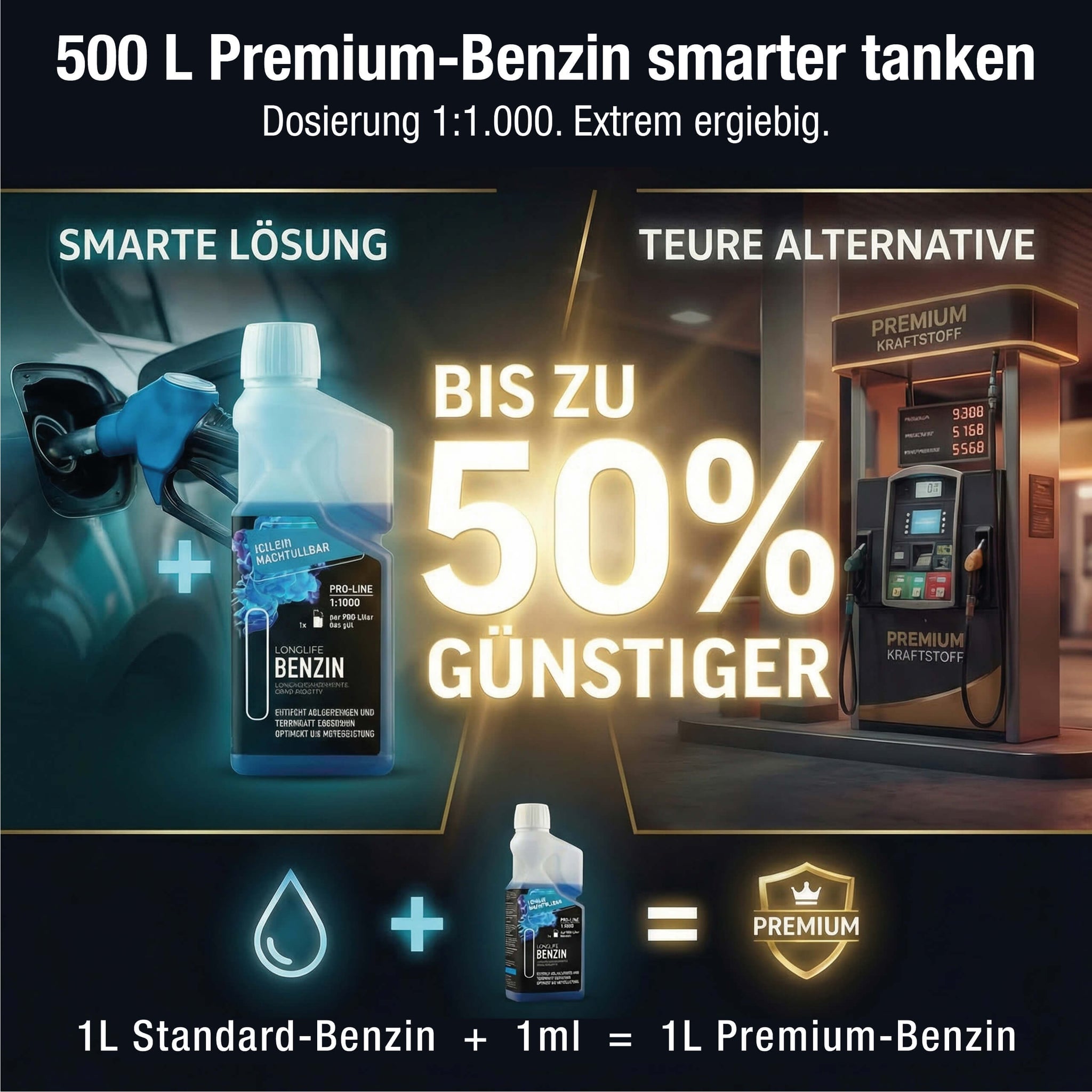 Premium-Benzin zum halben Aufpreis im Vergleich zur Zapfsäule