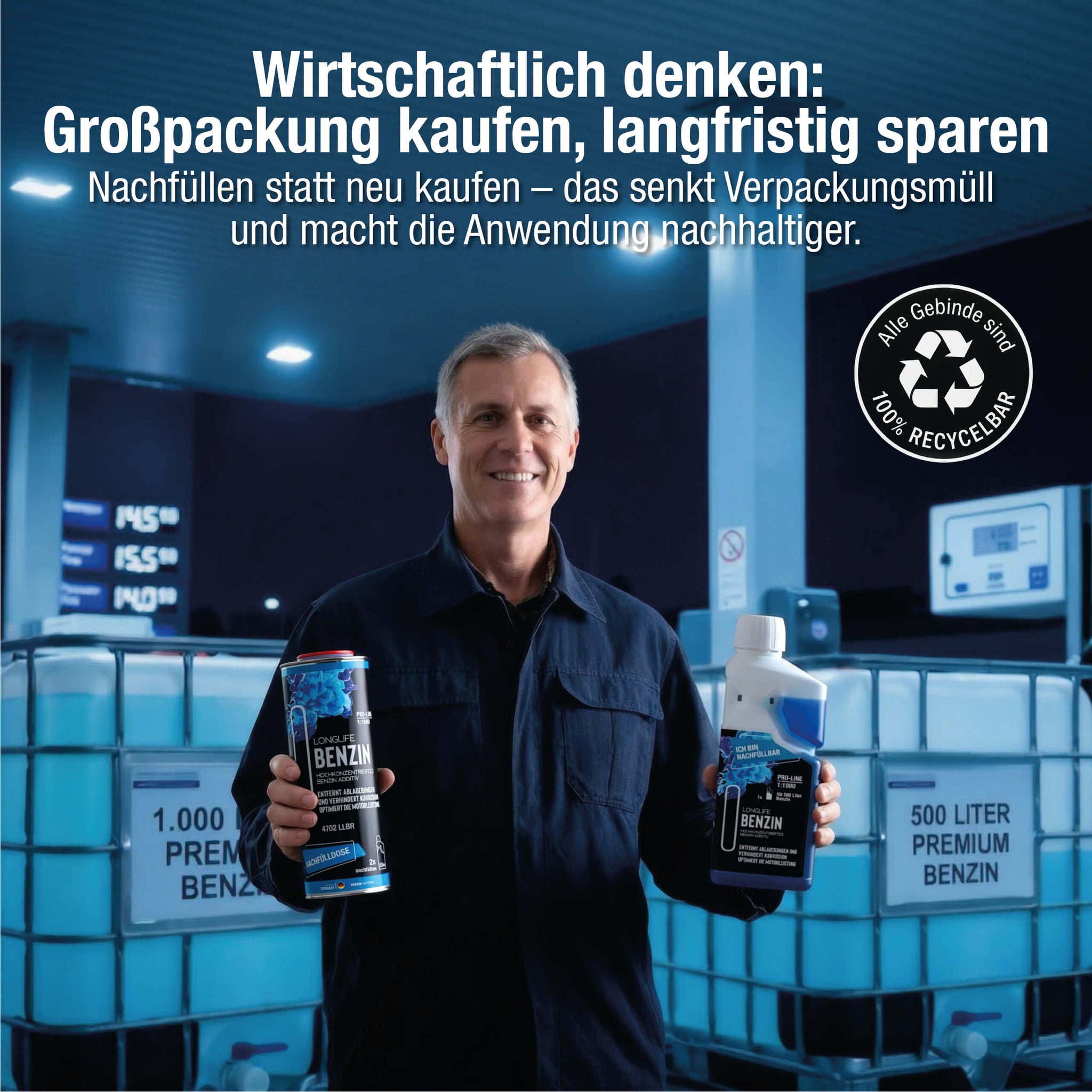 Wirtschaftlich denken Nachfüll-Set kaufen  reicht für 1.500 Liter Benzin zum Nachbehandeln