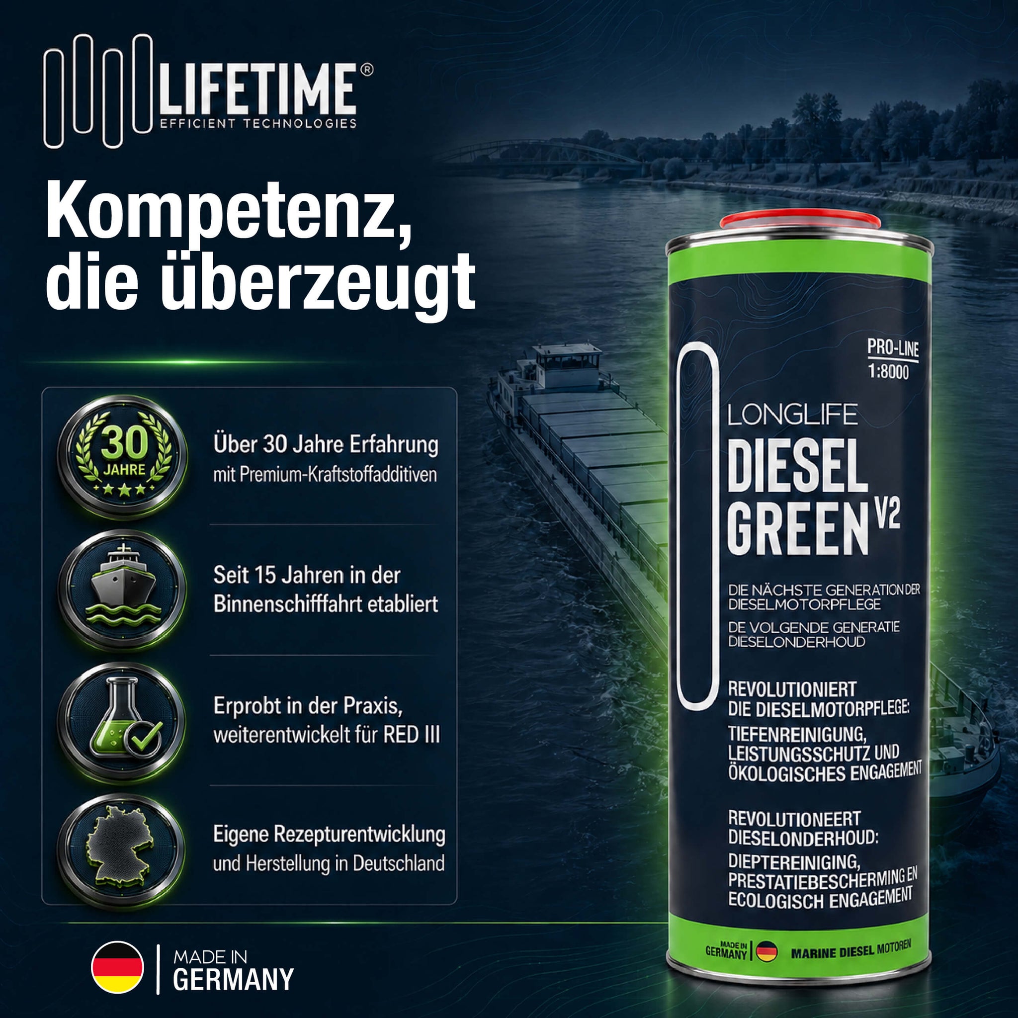 Longlife DIESEL Green V2 – Diesel-Additiv für die Binnenschifffahrt