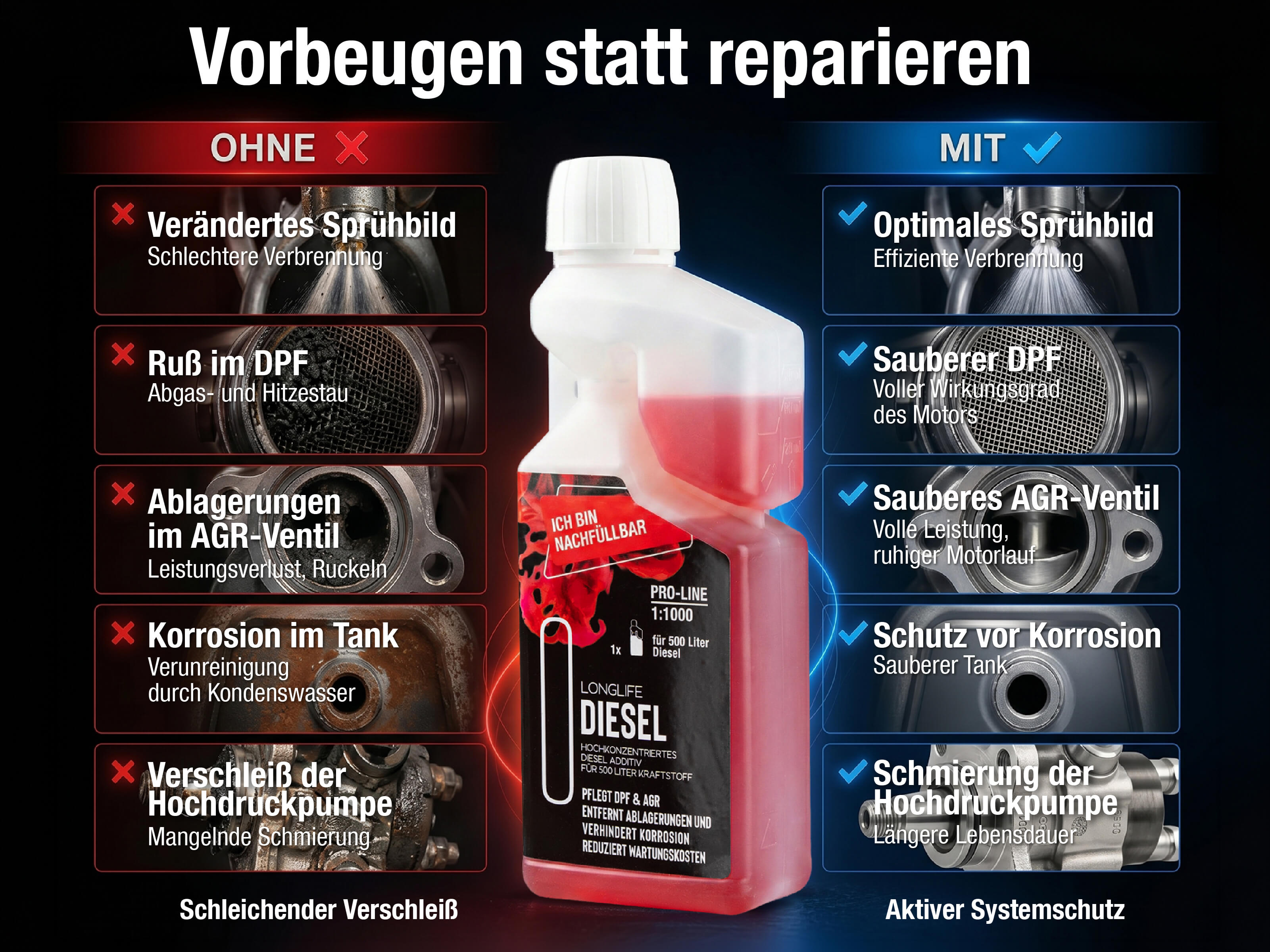 Was bringt Anwendung von Longlife DIESEL: Vergleich mit vs. ohne