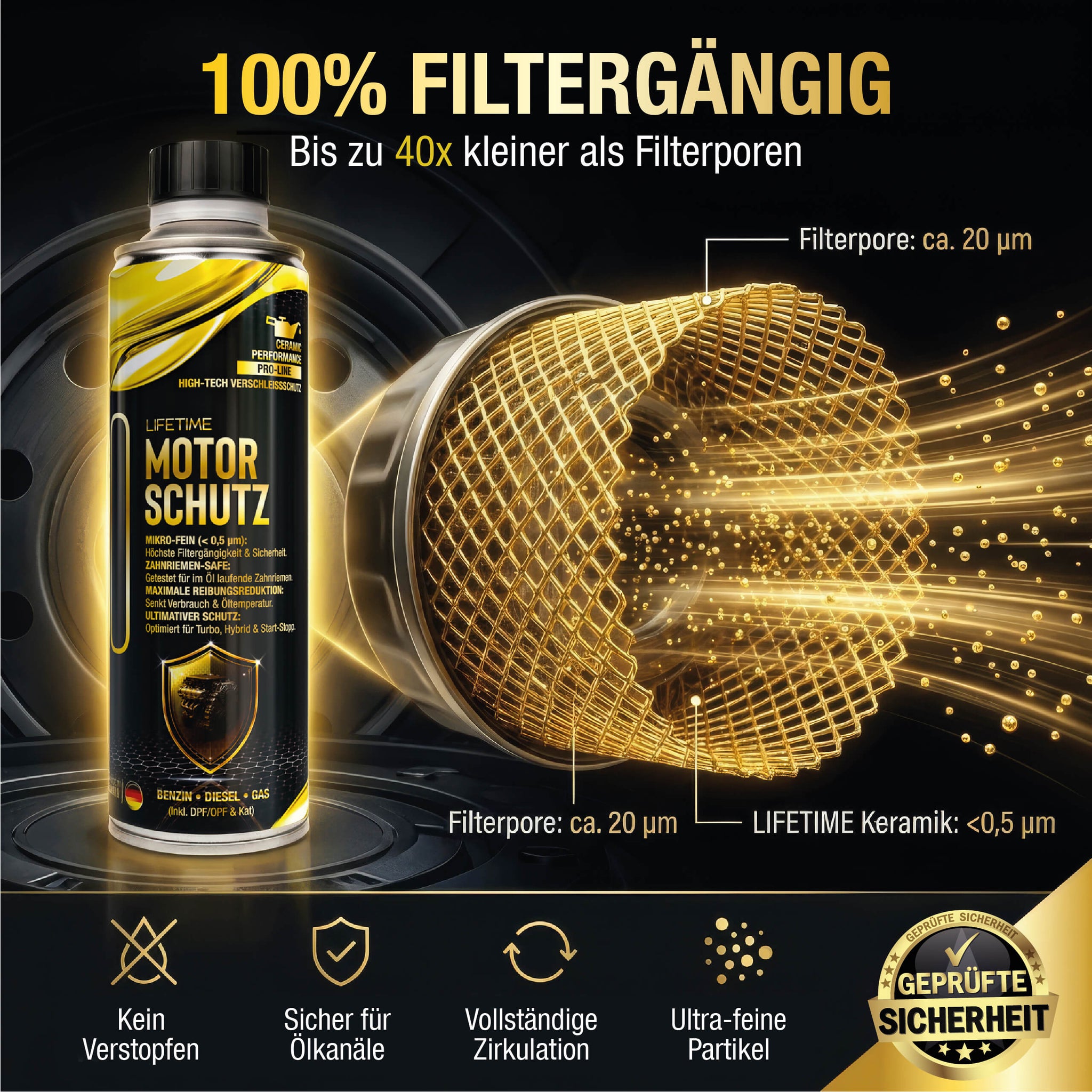 Lifetime MOTORSCHUTZ - Motoröl-Additiv für Benzin- und Dieselmotoren, 300ml für bis zu 7L Motoröl