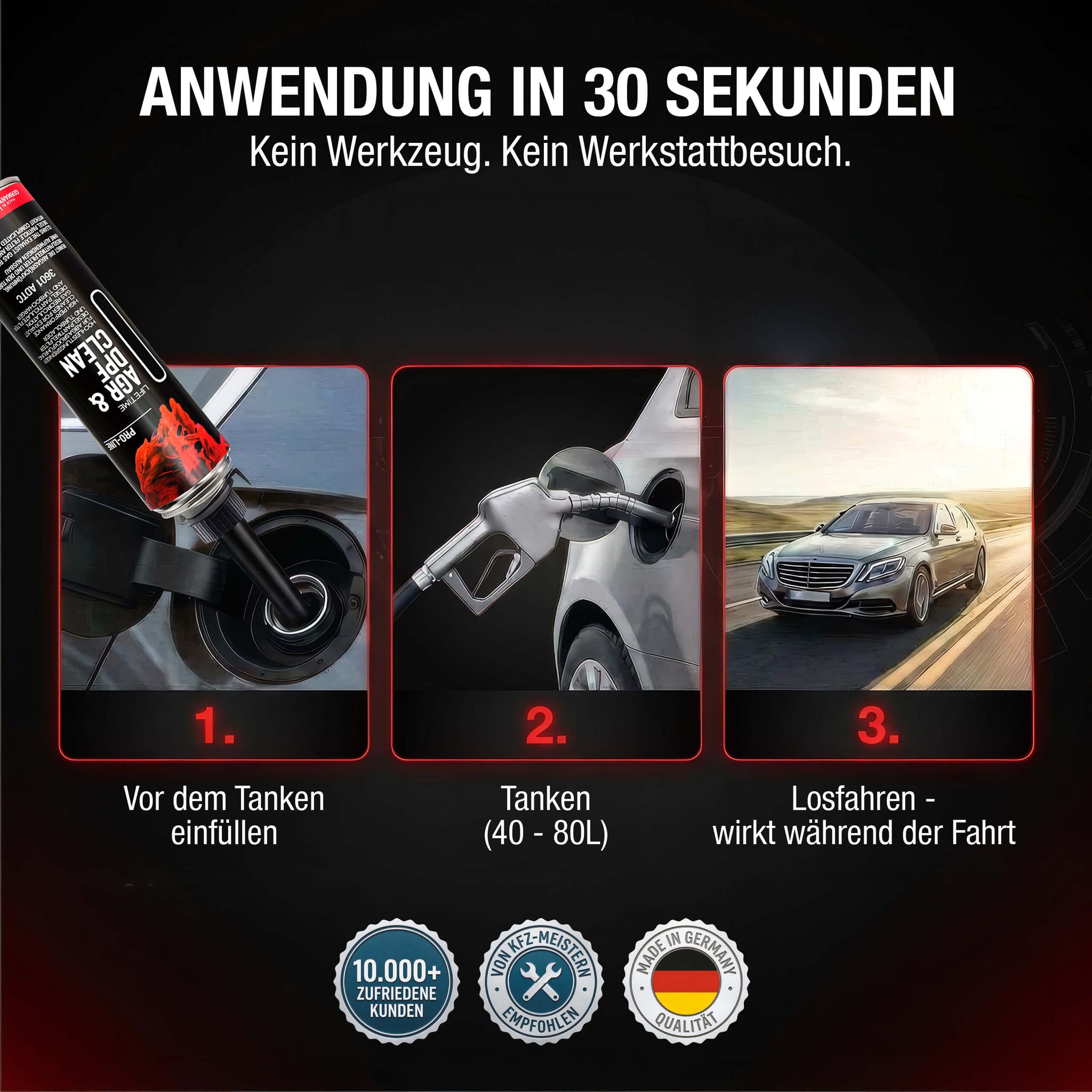 DPF Reiniger anwenden in 30 Sekunden – AGR & DPF CLEAN Pro-Line in den Diesel-Tank füllen