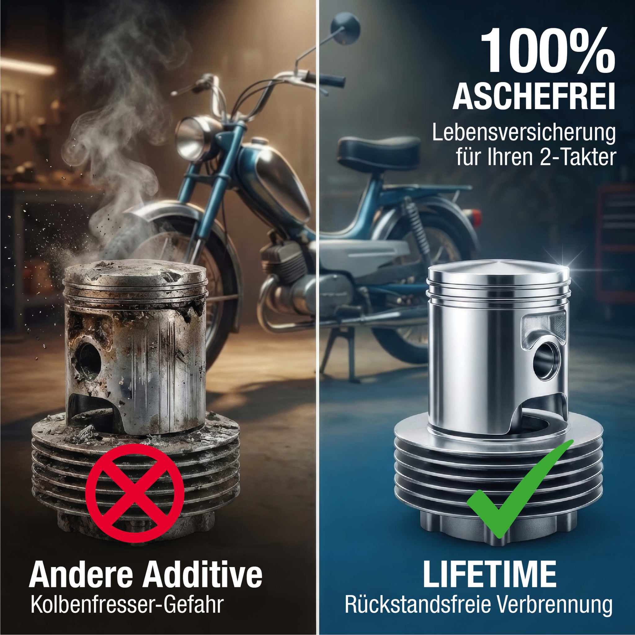 Aschefrei – sicher für 2-Takt-Motoren, Vespa, Simson, Kettensäge und Rasenmäher