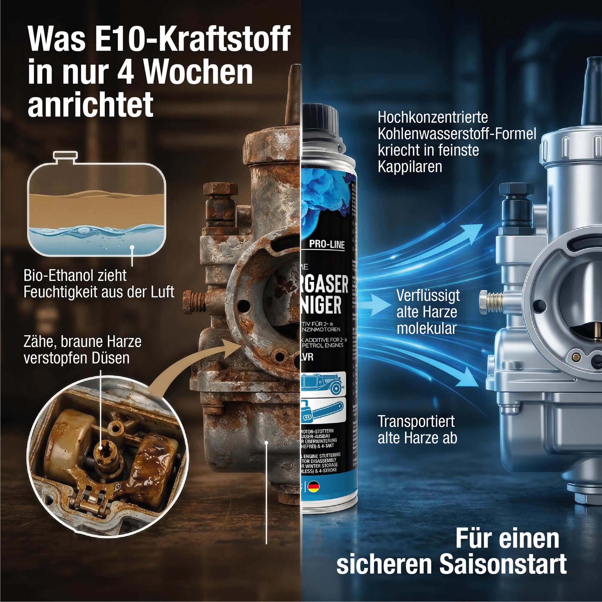 E10-Harze nach 4 Wochen Standzeit – Vergaserreiniger löst sie chemisch auf